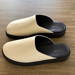 The Row Cream and Black Slide Sandals
